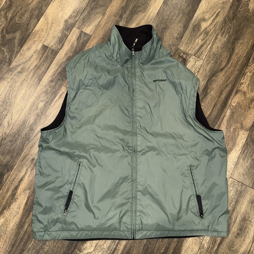 Woolrich Fleece & Nylon Reversible Sleeveless Vest‎ Green Full-Zip Men's Size L